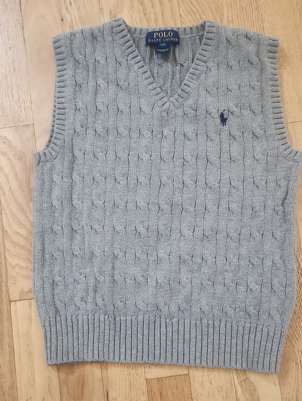 Polo by Ralph Lauren Light Gray Cable Knit V-Neck Sweater Vest